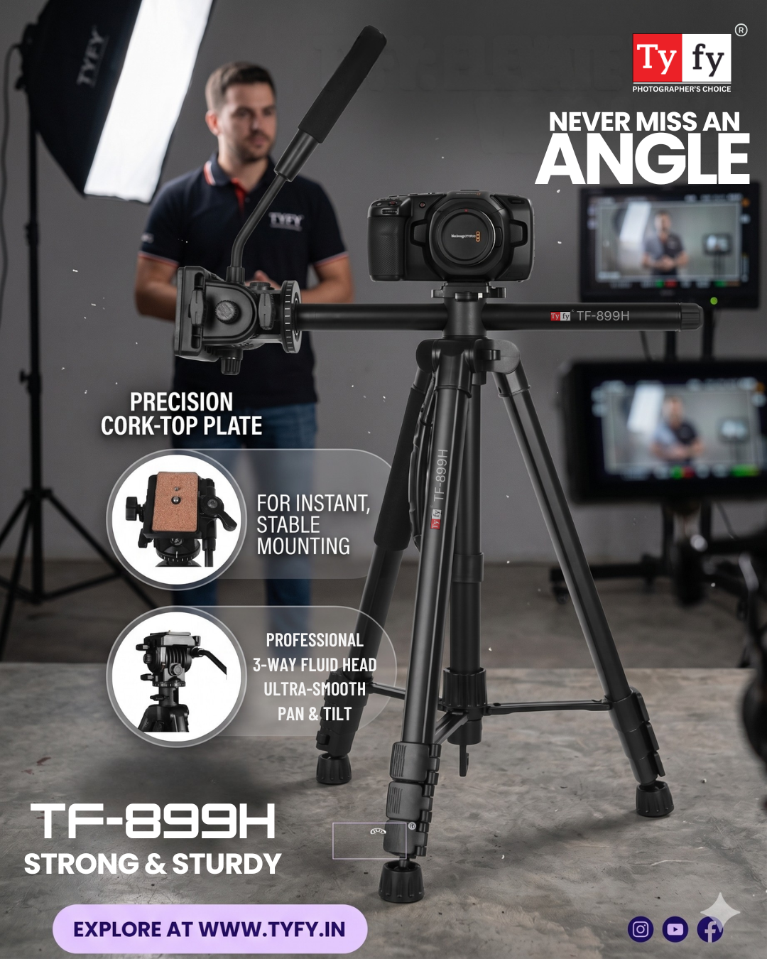 TF-899H PRO TILT TRIPOD - Image 2